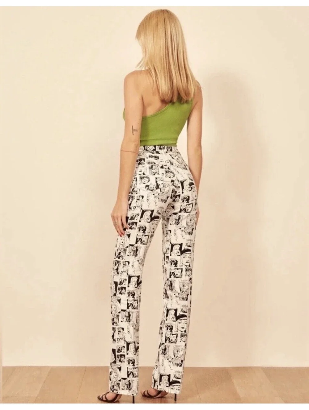 Reformation Newsprint High Rise Straight Leg jeans Newsprint Cream/ Black Sz 25 - Picture 2 of 13